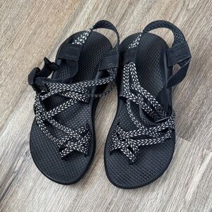 Chaco Black Sandals with black white and gray straps